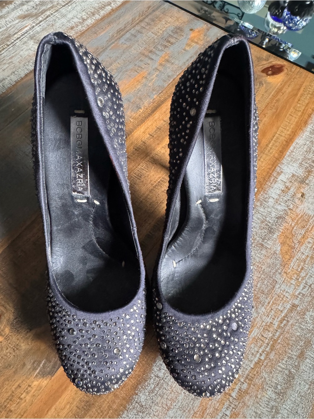 BCBGMaxAzria Black Crystal-Studded Pumps